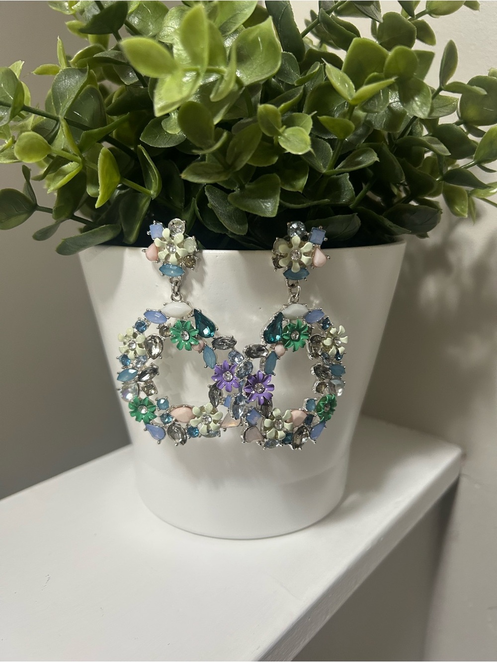 Floral Multicolor Crystal look Hoop Earrings Women’s Jewelry NWOT